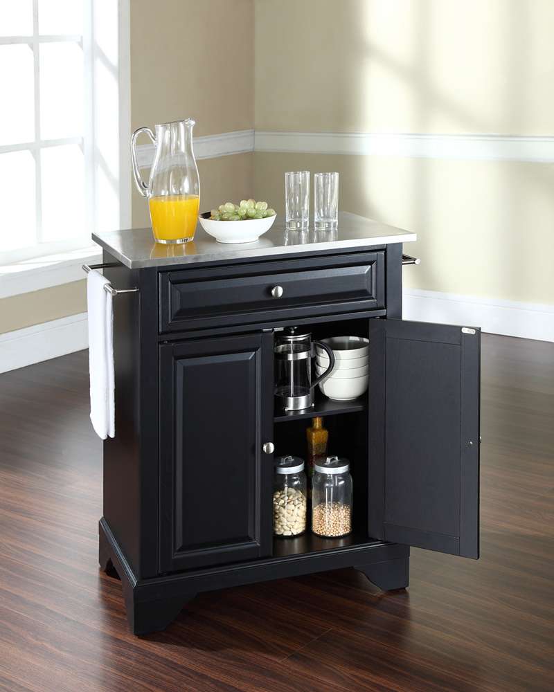 Crosley Furniture - LaFayette Stainless Steel Top Portable Kitchen Island in Black Finish - KF30022BBK veiw 3