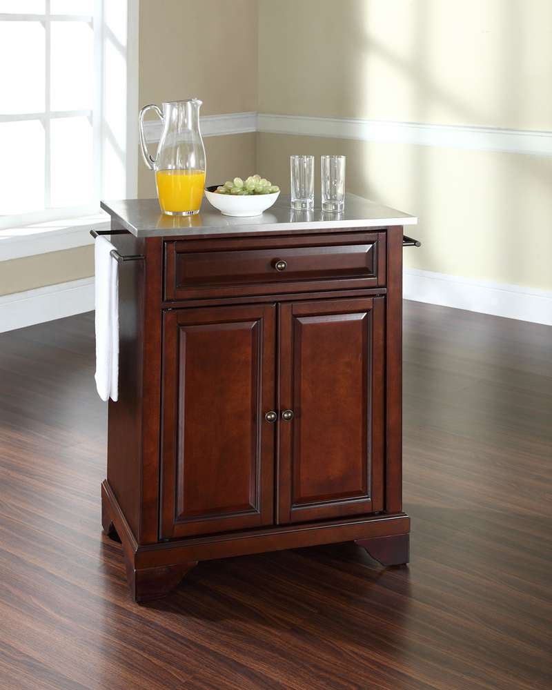 Crosley Furniture - LaFayette Stainless Steel Top Portable Kitchen Island in Vintage Mahogany Finish - KF30022BMA veiw 2