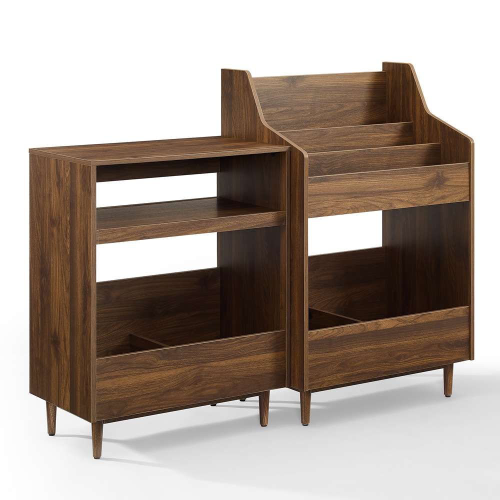 Crosley Furniture - Liam 2Pc Record Player Stand And Vinyl Storage Set Walnut - Record Player Stand & Record Storage Stand - KF13123WA veiw 1