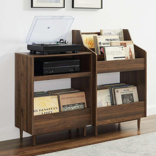 Crosley Furniture - Liam 2Pc Record Player Stand And Vinyl Storage Set Walnut - Record Player Stand & Record Storage Stand - KF13123WA veiw 2