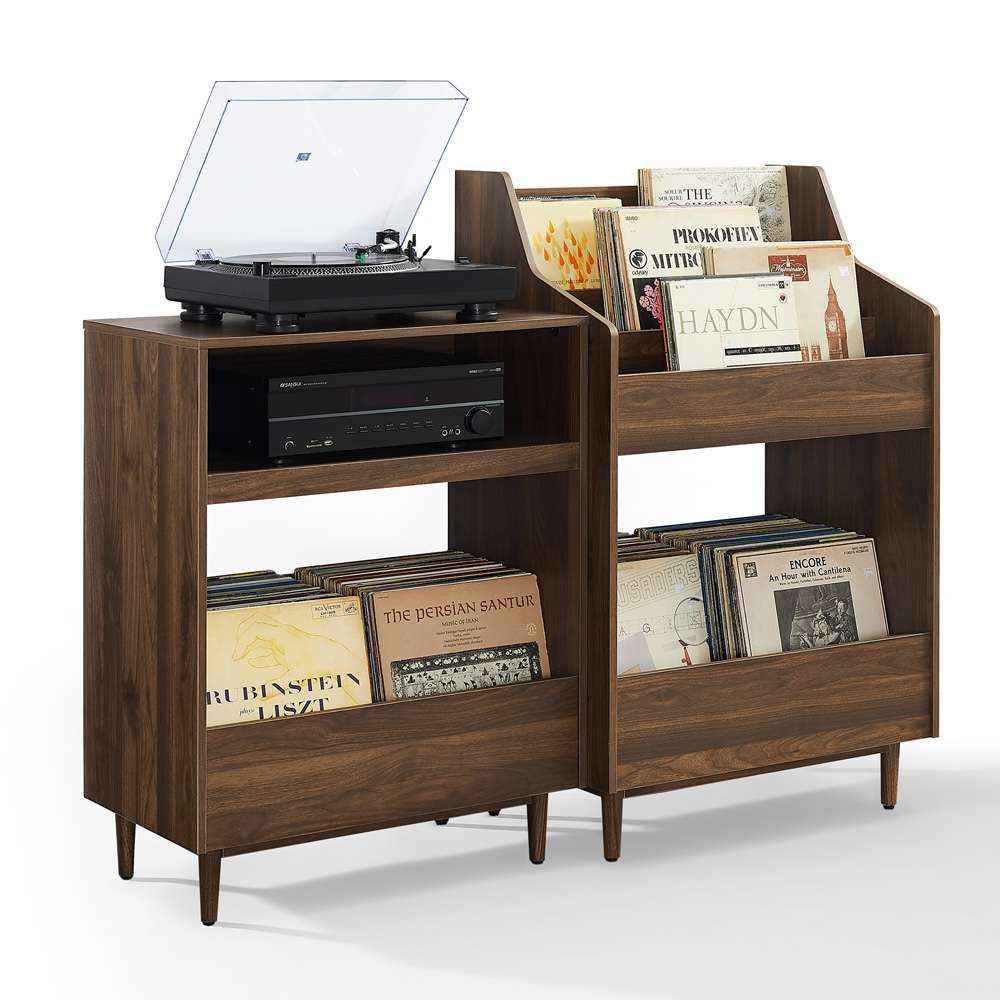 Crosley Furniture - Liam 2Pc Record Player Stand And Vinyl Storage Set Walnut - Record Player Stand & Record Storage Stand - KF13123WA veiw 5