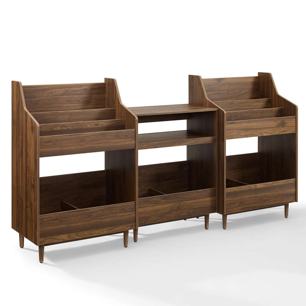 Crosley Furniture - Liam 3Pc Record Player Stand And Vinyl Storage Set Walnut - Record Player Stand & 2 Record Storage Stands - KF13124WA veiw 1