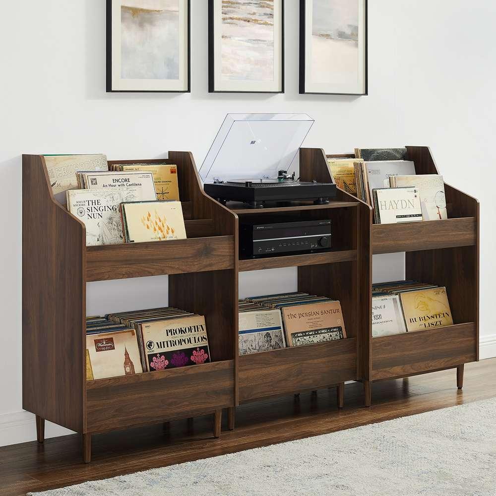 Crosley Furniture - Liam 3Pc Record Player Stand And Vinyl Storage Set Walnut - Record Player Stand & 2 Record Storage Stands - KF13124WA veiw 2