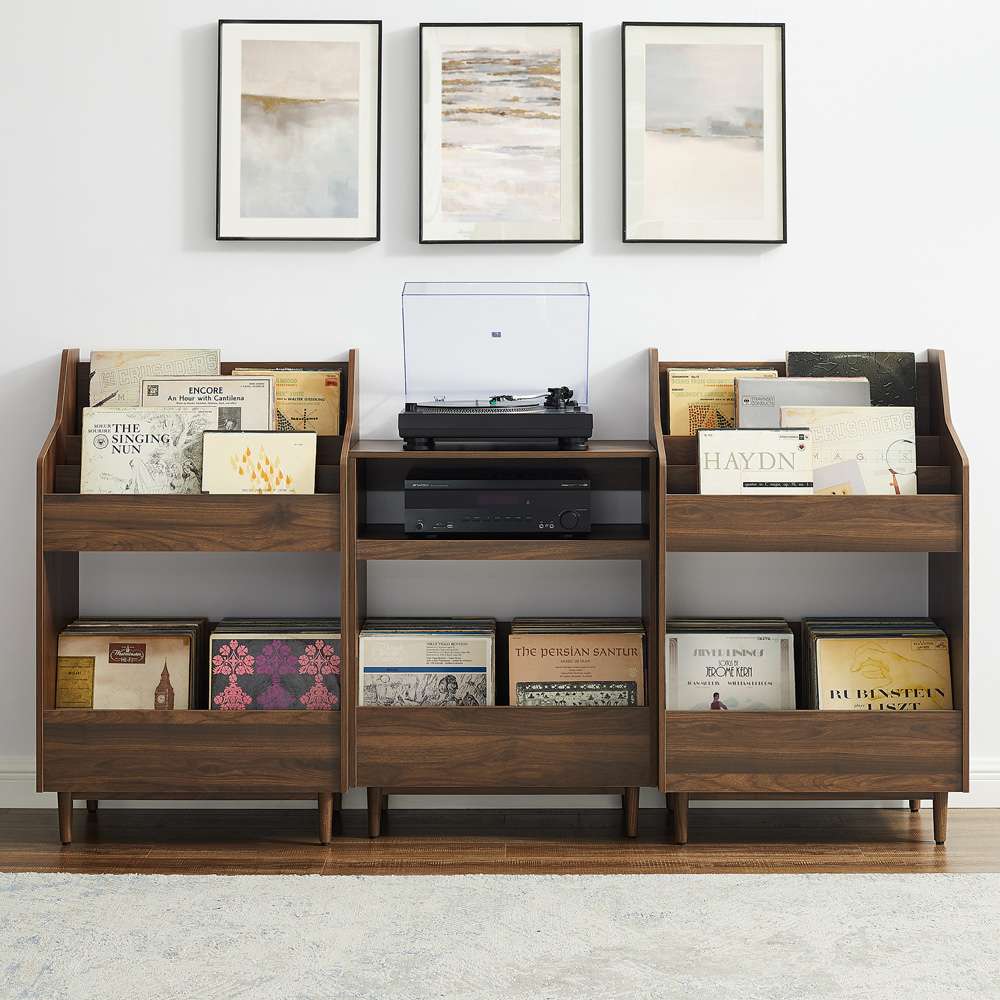 Crosley Furniture - Liam 3Pc Record Player Stand And Vinyl Storage Set Walnut - Record Player Stand & 2 Record Storage Stands - KF13124WA veiw 3