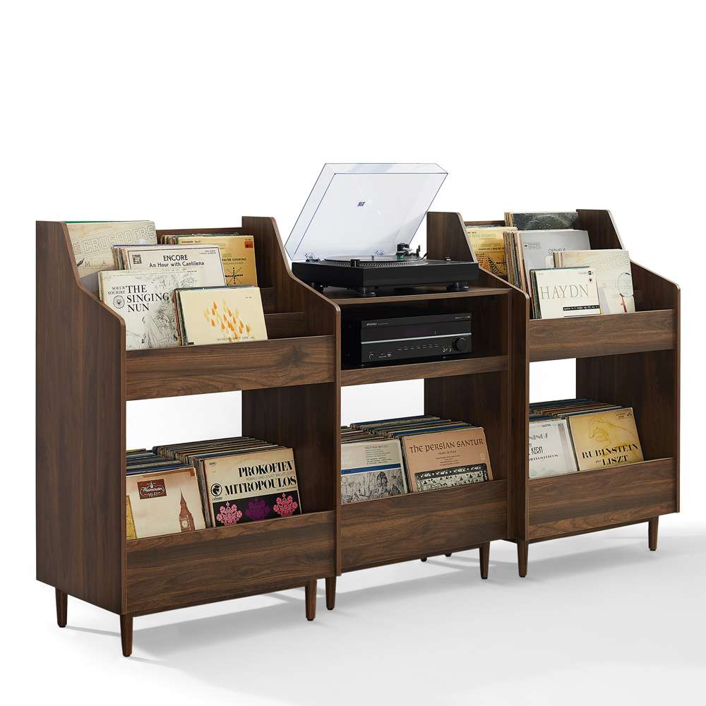 Crosley Furniture - Liam 3Pc Record Player Stand And Vinyl Storage Set Walnut - Record Player Stand & 2 Record Storage Stands - KF13124WA veiw 5