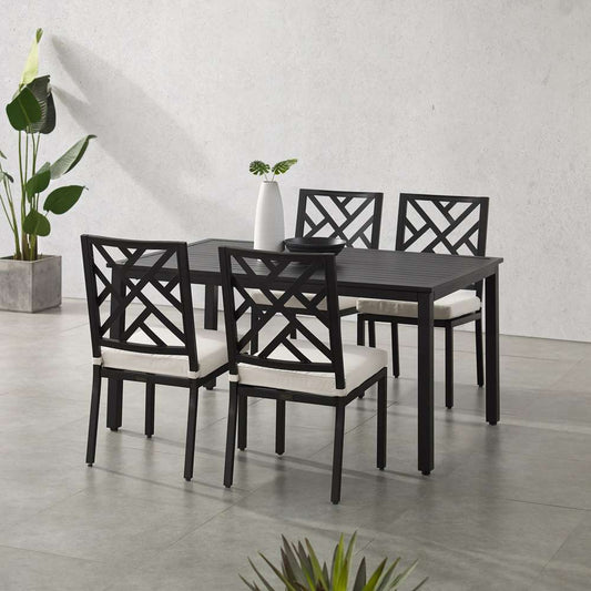 Crosley Furniture - Locke 5Pc Outdoor Dining Set Creme/Matte Black - Table & 4 Chairs - KO60051MB-CR_CLOSEOUT veiw 2