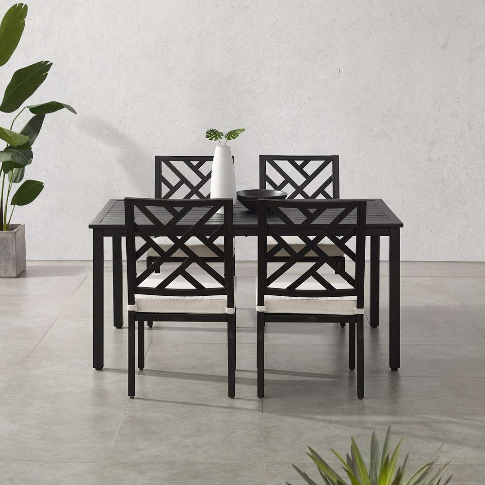 Crosley Furniture - Locke 5Pc Outdoor Dining Set Creme/Matte Black - Table & 4 Chairs - KO60051MB-CR_CLOSEOUT veiw 3