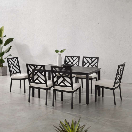 Crosley Furniture - Locke 7Pc Outdoor Dining Set Creme/Matte Black - Table & 6 Chairs - KO60052MB-CR_CLOSEOUT veiw 2