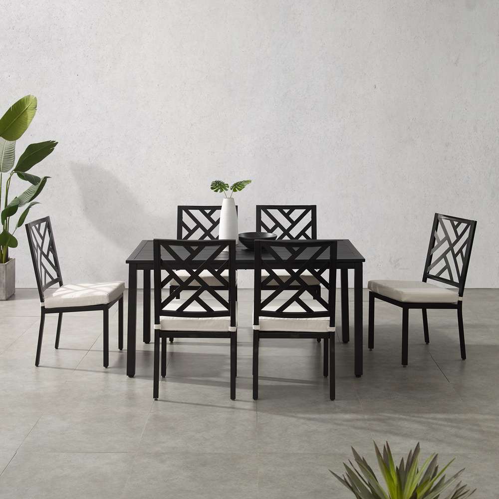 Crosley Furniture - Locke 7Pc Outdoor Dining Set Creme/Matte Black - Table & 6 Chairs - KO60052MB-CR_CLOSEOUT veiw 3