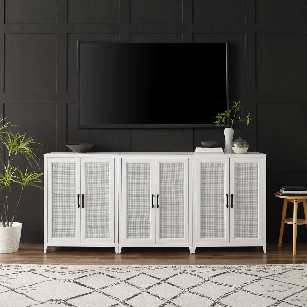 Crosley Furniture Milo 3Pc Media Storage Cabinet Set White - 3 Storage Pantries - KF13132WH veiw 2