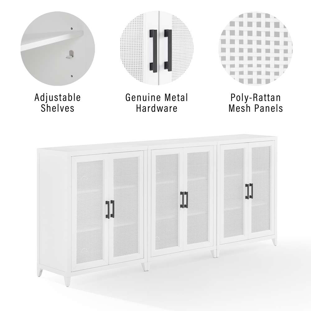 Crosley Furniture Milo 3Pc Media Storage Cabinet Set White - 3 Storage Pantries - KF13132WH veiw 4