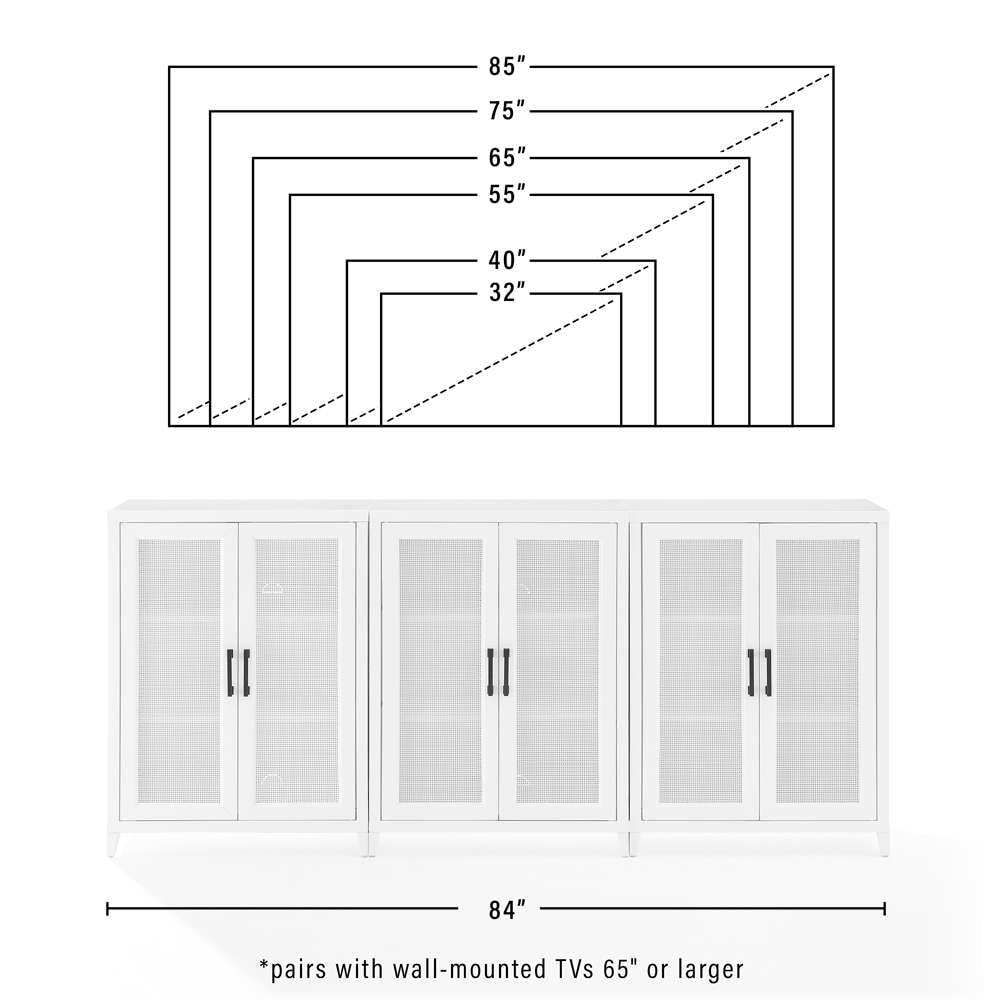 Crosley Furniture Milo 3Pc Media Storage Cabinet Set White - 3 Storage Pantries - KF13132WH veiw 5