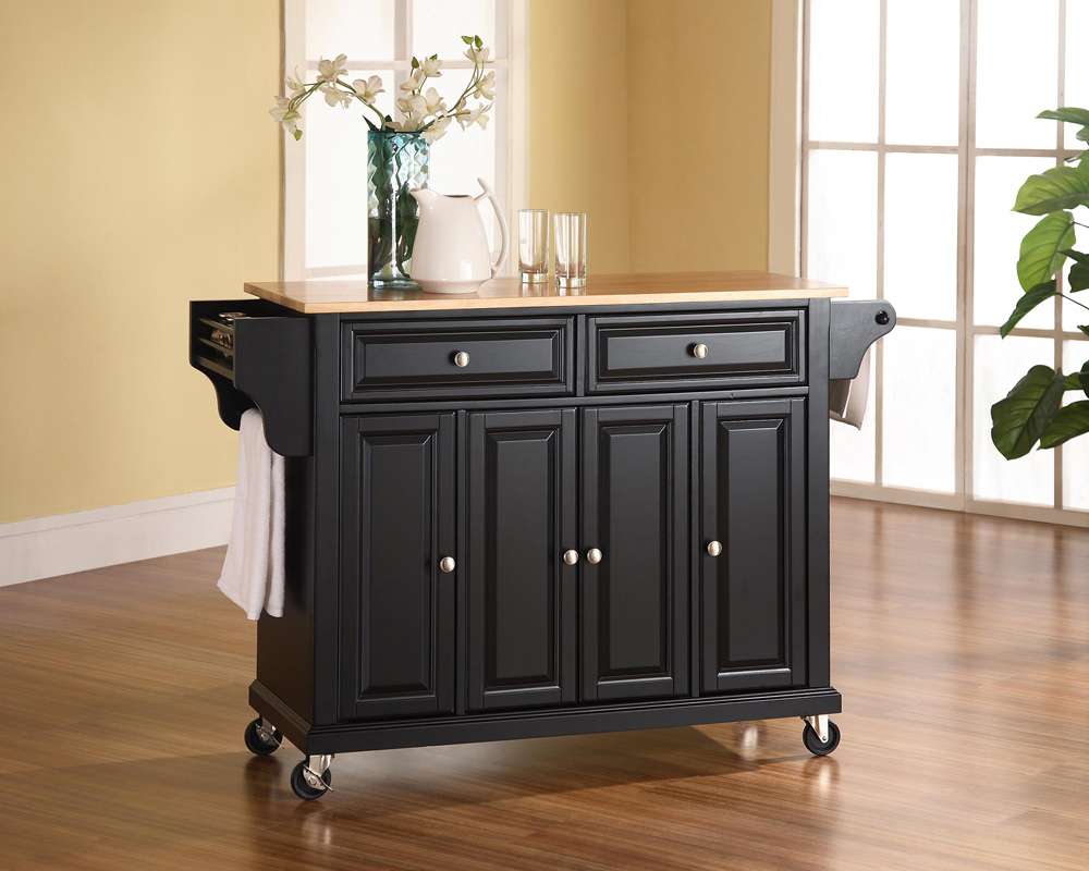 Crosley Furniture - Natural Wood Top Kitchen Cart/Island in Black Finish - KF30001EBK veiw 3