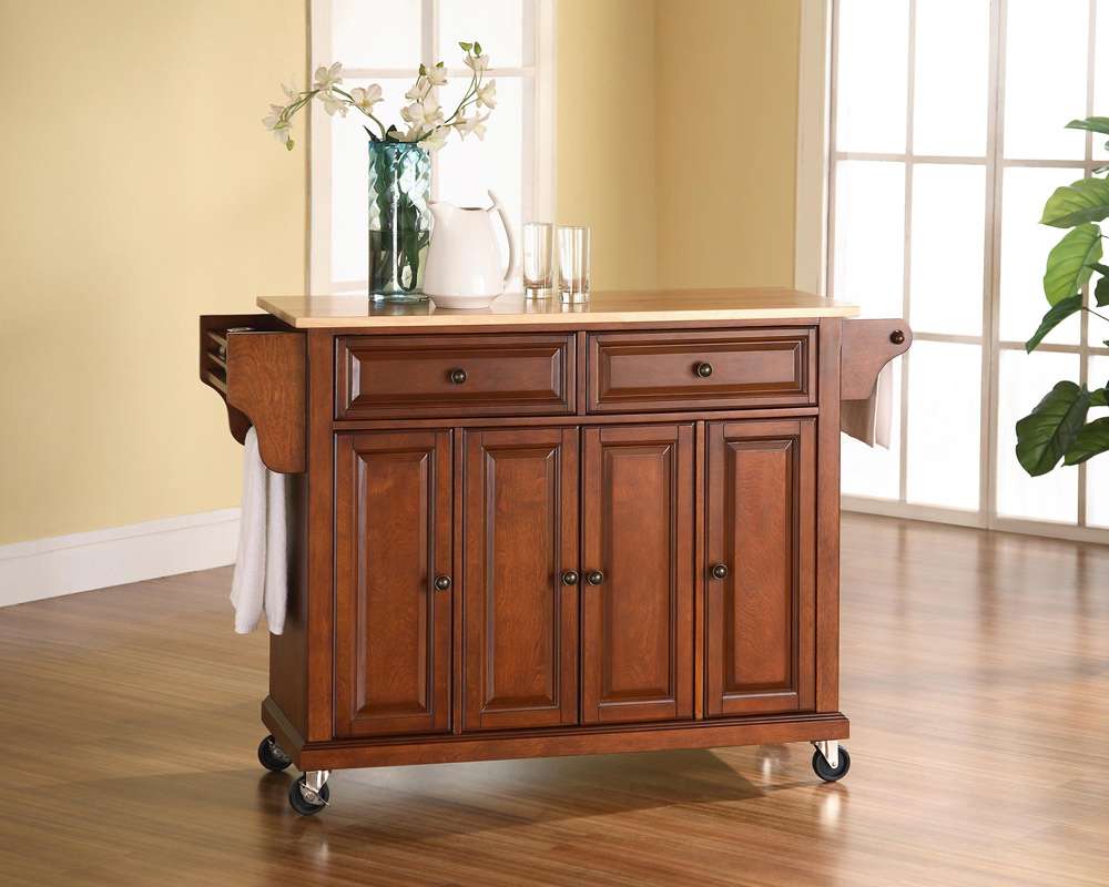 Crosley Furniture - Natural Wood Top Kitchen Cart/Island in Classic Cherry Finish - KF30001ECH veiw 2