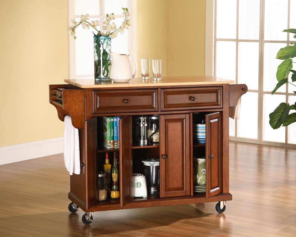 Crosley Furniture - Natural Wood Top Kitchen Cart/Island in Classic Cherry Finish - KF30001ECH veiw 4