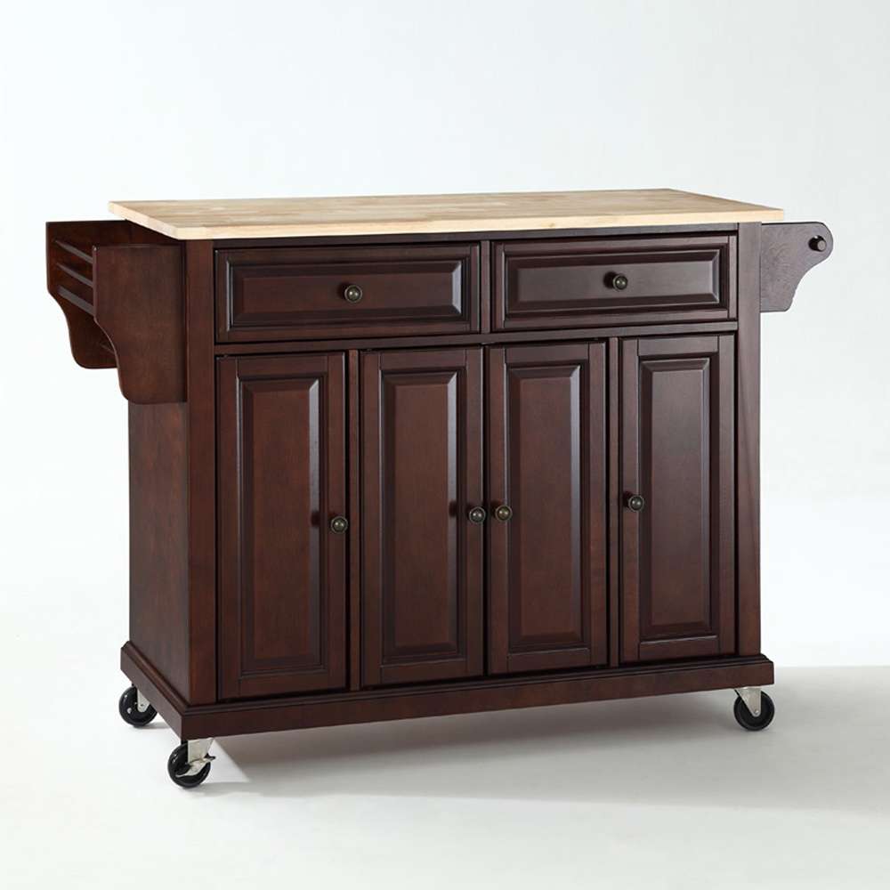Crosley Furniture - Natural Wood Top Kitchen Cart/Island in Vintage Mahogany Finish - KF30001EMA view 1