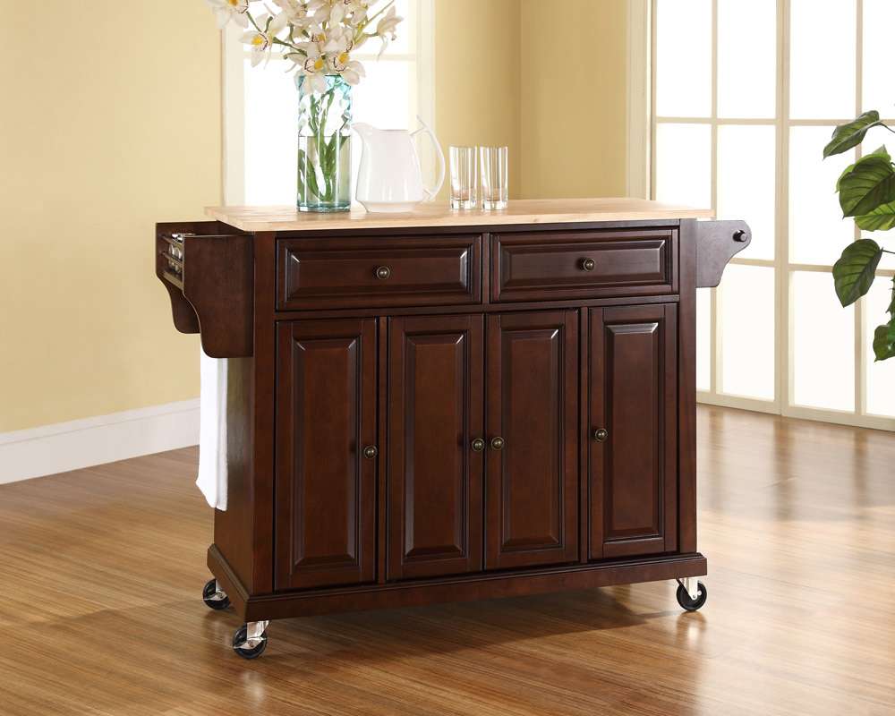 Crosley Furniture - Natural Wood Top Kitchen Cart/Island in Vintage Mahogany Finish - KF30001EMA view 2