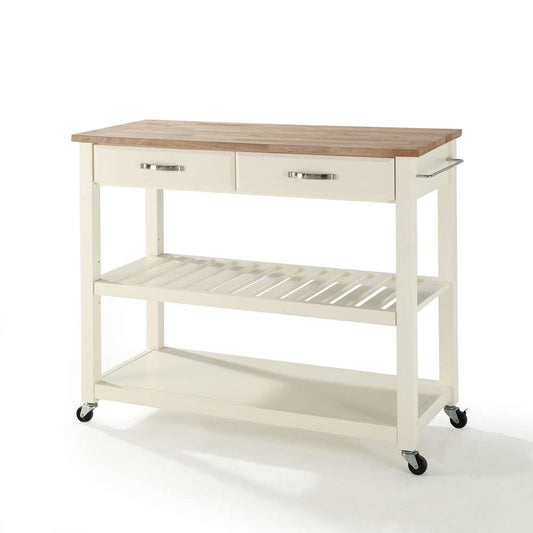 Crosley Furniture - Natural Wood Top Kitchen Cart/Island With Optional Stool Storage in White Finish - KF30051WH veiw 1