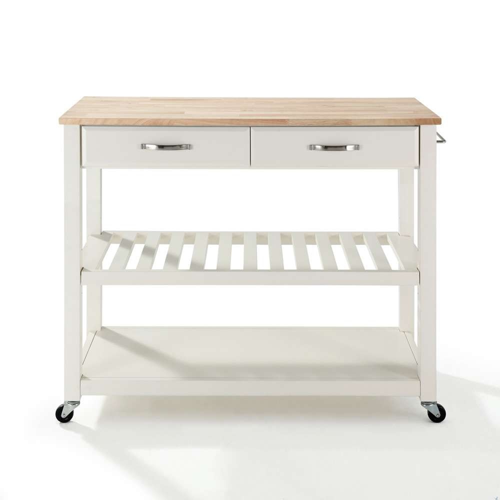 Crosley Furniture - Natural Wood Top Kitchen Cart/Island With Optional Stool Storage in White Finish - KF30051WH veiw 2