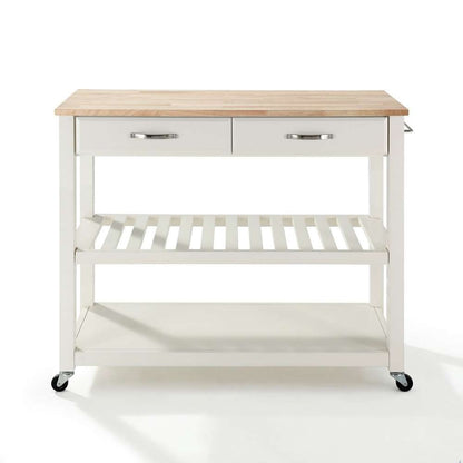 Crosley Furniture - Natural Wood Top Kitchen Cart/Island With Optional Stool Storage in White Finish - KF30051WH veiw 2