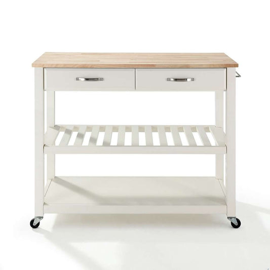 Crosley Furniture - Natural Wood Top Kitchen Cart/Island With Optional Stool Storage in White Finish - KF30051WH veiw 2