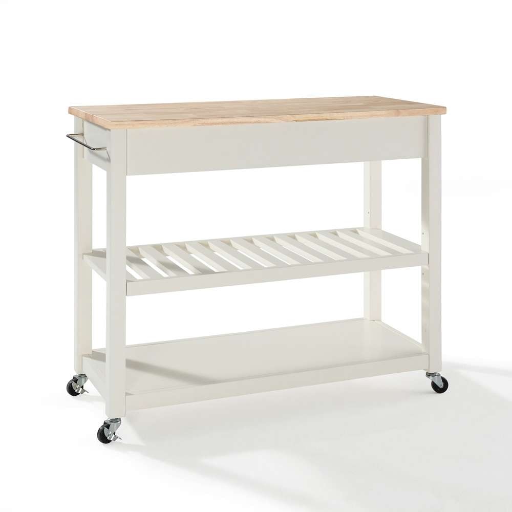 Crosley Furniture - Natural Wood Top Kitchen Cart/Island With Optional Stool Storage in White Finish - KF30051WH veiw 3