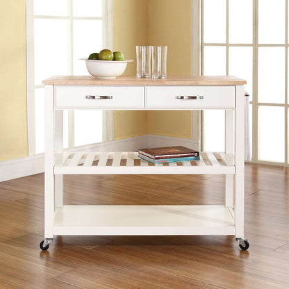 Crosley Furniture - Natural Wood Top Kitchen Cart/Island With Optional Stool Storage in White Finish - KF30051WH veiw 4