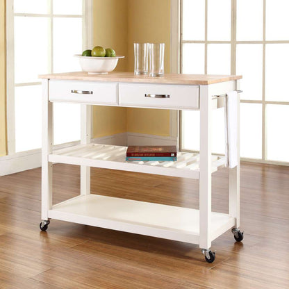 Crosley Furniture - Natural Wood Top Kitchen Cart/Island With Optional Stool Storage in White Finish - KF30051WH veiw 5