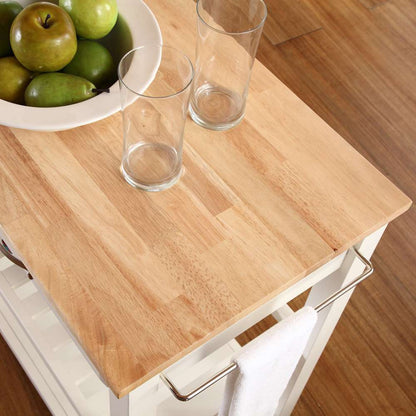 Crosley Furniture - Natural Wood Top Kitchen Cart/Island With Optional Stool Storage in White Finish - KF30051WH veiw 6