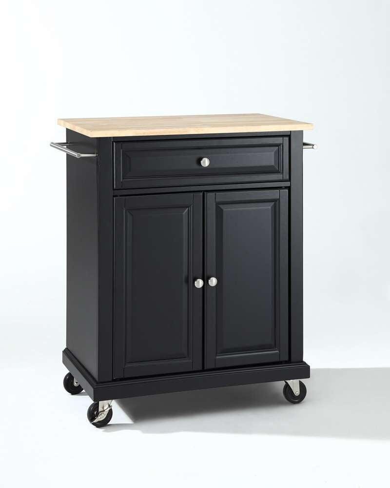 Crosley Furniture - Natural Wood Top Portable Kitchen Cart/Island in Black Finish - KF30021EBK veiw 1