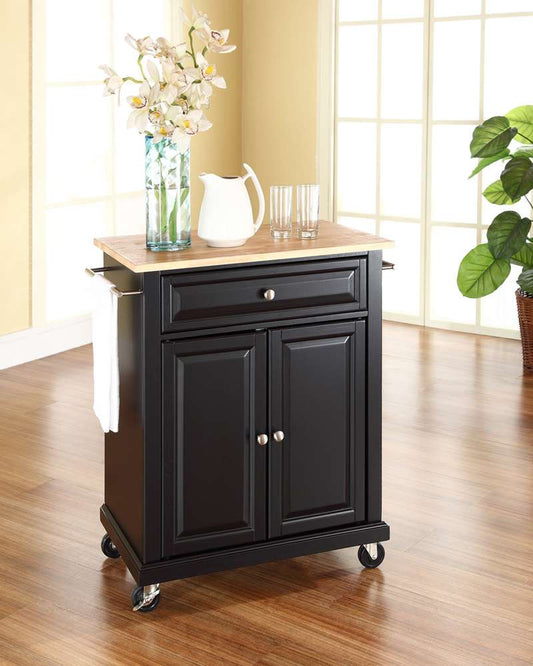 Crosley Furniture - Natural Wood Top Portable Kitchen Cart/Island in Black Finish - KF30021EBK veiw 2