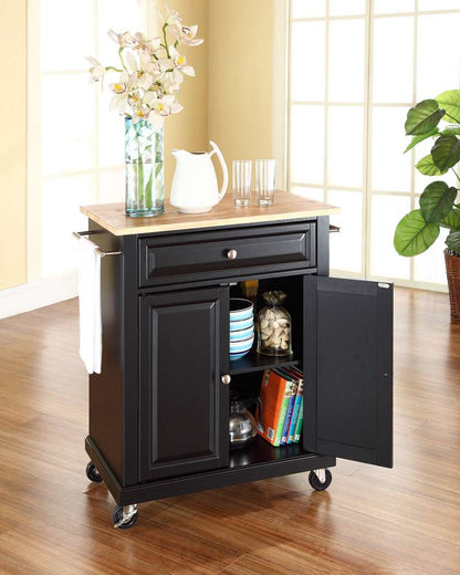 Crosley Furniture - Natural Wood Top Portable Kitchen Cart/Island in Black Finish - KF30021EBK veiw 3