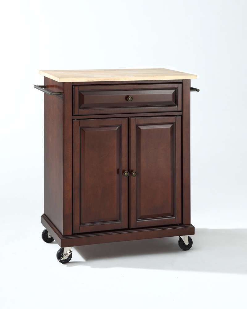 Crosley Furniture - Natural Wood Top Portable Kitchen Cart/Island in Vintage Mahogany Finish - KF30021EMA veiw 1