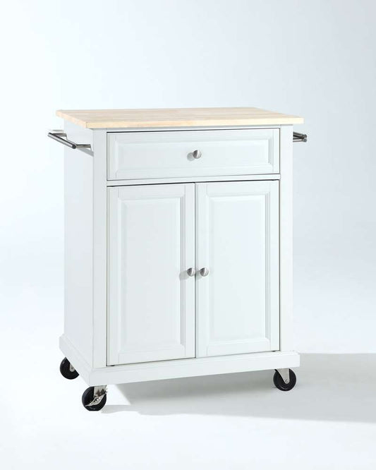 Crosley Furniture - Natural Wood Top Portable Kitchen Cart/Island in White Finish - KF30021EWH veiw 1