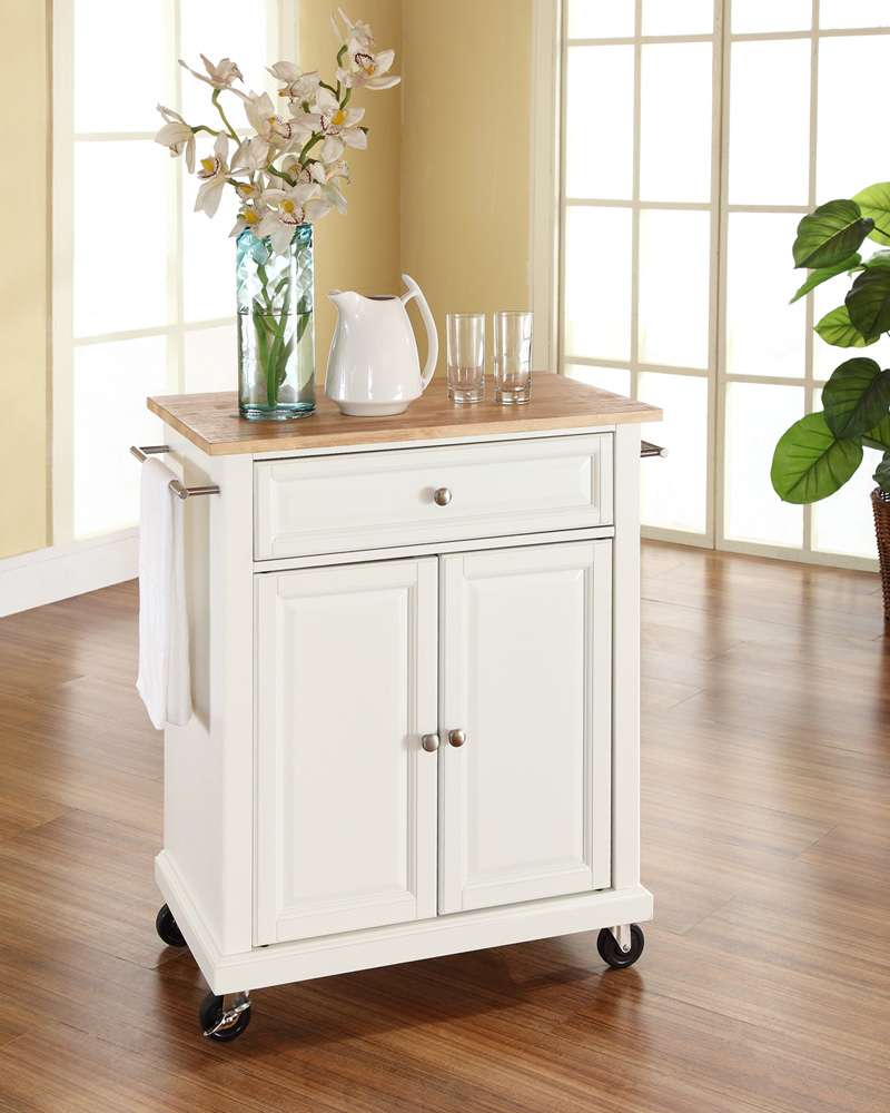 Crosley Furniture - Natural Wood Top Portable Kitchen Cart/Island in White Finish - KF30021EWH veiw 2
