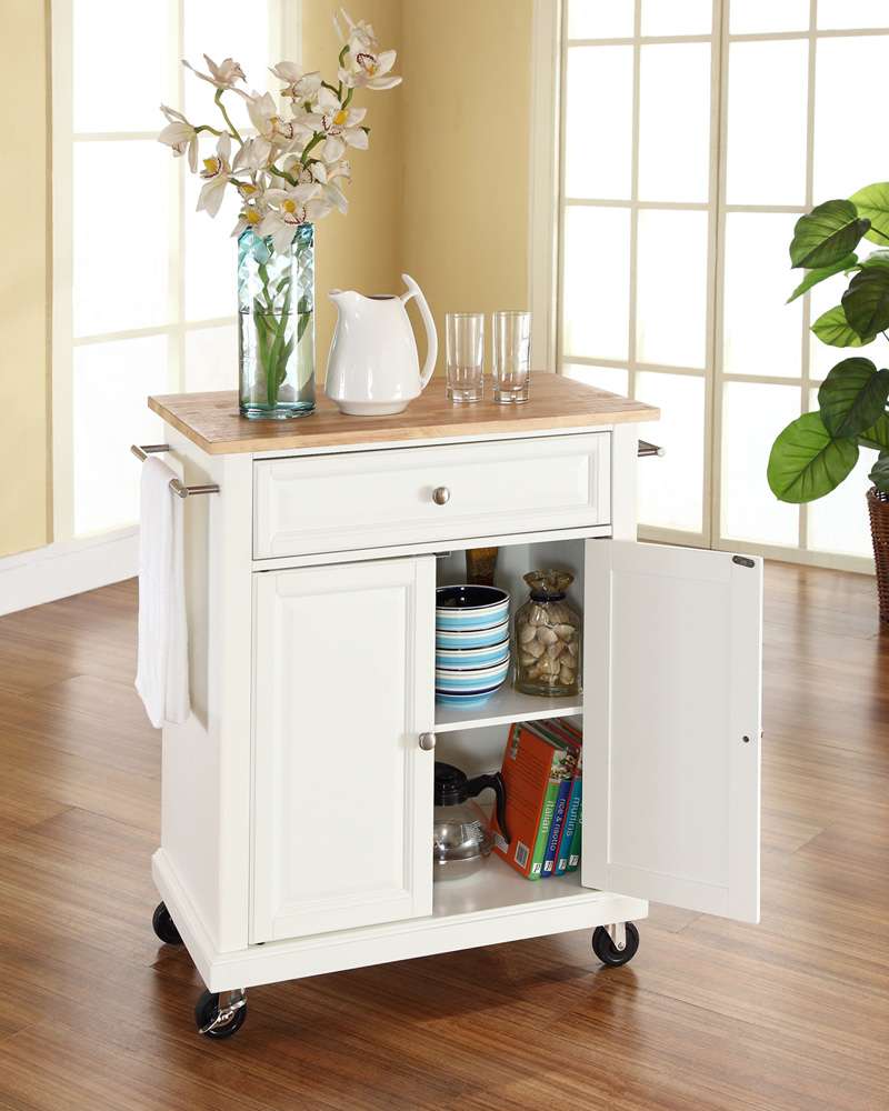 Crosley Furniture - Natural Wood Top Portable Kitchen Cart/Island in White Finish - KF30021EWH veiw 3
