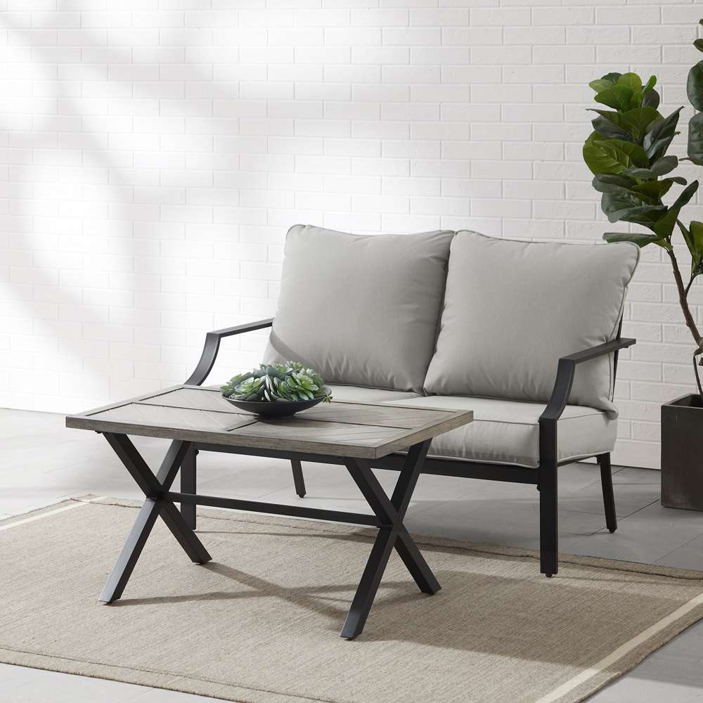 Crosley Furniture - Otto 2Pc Outdoor Loveseat Patio Furniture Set Gray/Matte Black - Loveseat & Coffee Table - CO6294MB-GY veiw 2