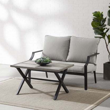 Crosley Furniture - Otto 2Pc Outdoor Loveseat Patio Furniture Set Gray/Matte Black - Loveseat & Coffee Table - CO6294MB-GY veiw 2