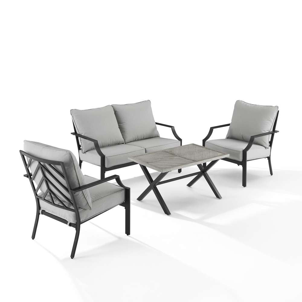 Crosley Furniture - Otto 4Pc Outdoor Loveseat Patio Furniture Set Gray/Matte Black - Loveseat, Coffee Table, & 2 Armchairs - KO60064MB-GY veiw 1