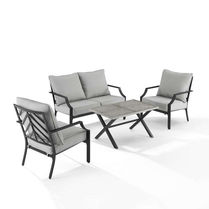 Crosley Furniture - Otto 4Pc Outdoor Loveseat Patio Furniture Set Gray/Matte Black - Loveseat, Coffee Table, & 2 Armchairs - KO60064MB-GY veiw 1