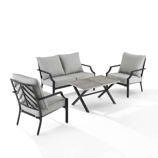Crosley Furniture - Otto 4Pc Outdoor Loveseat Patio Furniture Set Gray/Matte Black - Loveseat, Coffee Table, & 2 Armchairs - KO60064MB-GY veiw 1