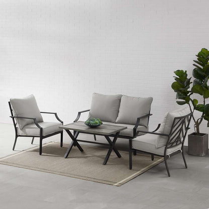 Crosley Furniture - Otto 4Pc Outdoor Loveseat Patio Furniture Set Gray/Matte Black - Loveseat, Coffee Table, & 2 Armchairs - KO60064MB-GY veiw 2