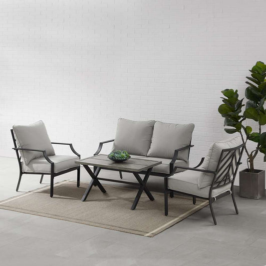 Crosley Furniture - Otto 4Pc Outdoor Loveseat Patio Furniture Set Gray/Matte Black - Loveseat, Coffee Table, & 2 Armchairs - KO60064MB-GY veiw 2