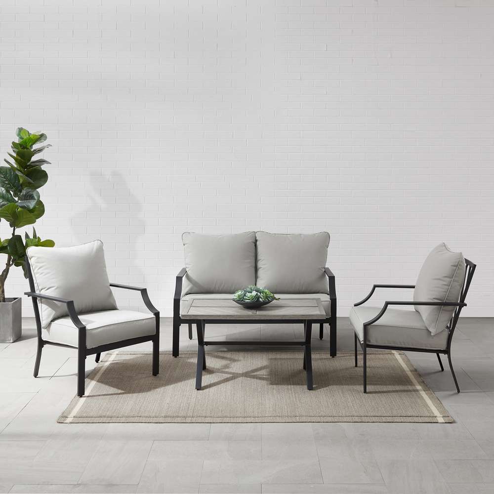 Crosley Furniture - Otto 4Pc Outdoor Loveseat Patio Furniture Set Gray/Matte Black - Loveseat, Coffee Table, & 2 Armchairs - KO60064MB-GY veiw 3