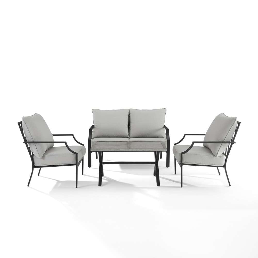 Crosley Furniture - Otto 4Pc Outdoor Loveseat Patio Furniture Set Gray/Matte Black - Loveseat, Coffee Table, & 2 Armchairs - KO60064MB-GY veiw 6