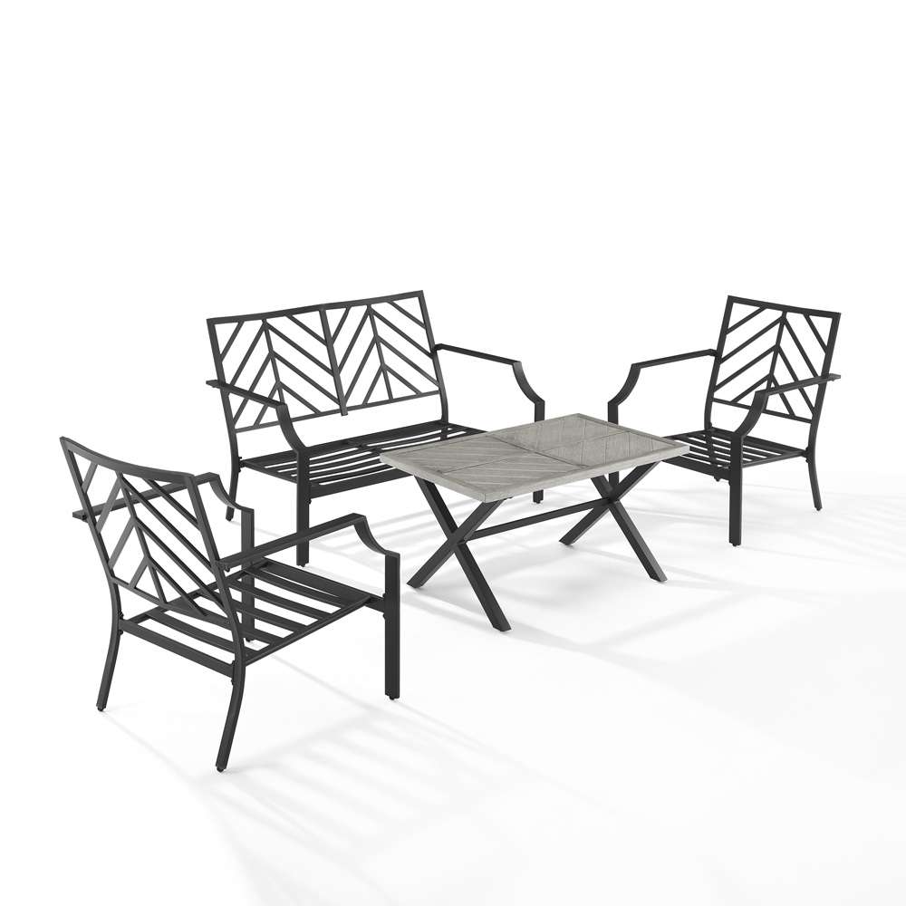 Crosley Furniture - Otto 4Pc Outdoor Loveseat Patio Furniture Set Gray/Matte Black - Loveseat, Coffee Table, & 2 Armchairs - KO60064MB-GY veiw 7