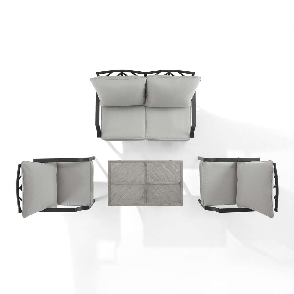 Crosley Furniture - Otto 4Pc Outdoor Loveseat Patio Furniture Set Gray/Matte Black - Loveseat, Coffee Table, & 2 Armchairs - KO60064MB-GY veiw 9