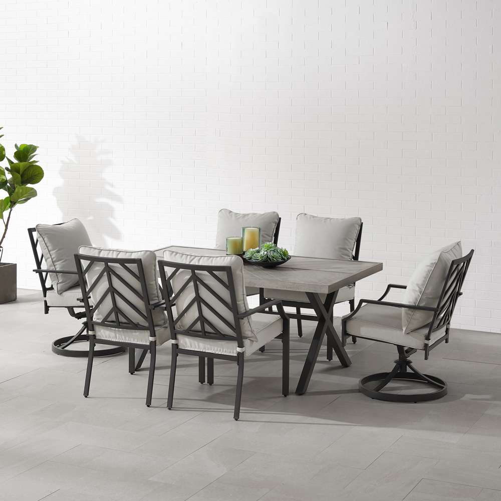 Crosley Furniture - Otto 7Pc Outdoor Dining Set Gray/Matte Black - Table, 2 Swivel Chairs, & 4 Stationary Chairs - KO60063MB-GY veiw 2