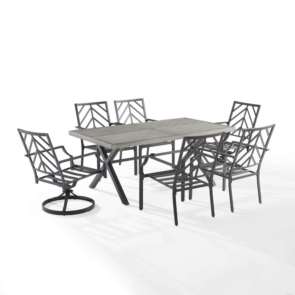 Crosley Furniture - Otto 7Pc Outdoor Dining Set Gray/Matte Black - Table, 2 Swivel Chairs, & 4 Stationary Chairs - KO60063MB-GY veiw 7