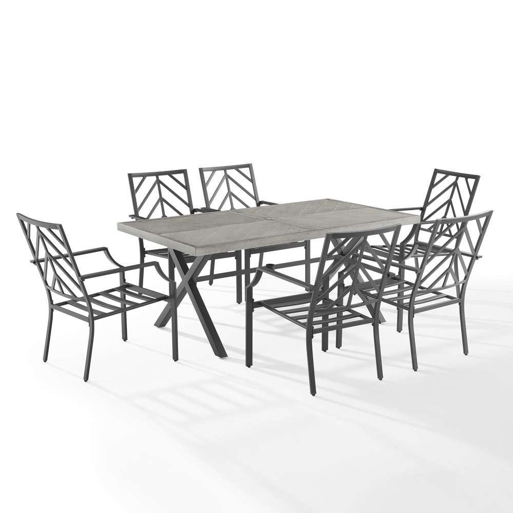 Crosley Furniture - Otto 7Pc Outdoor Dining Set Gray/Matte Black - Table & 6 Chairs - KO60061MB-GY veiw 7
